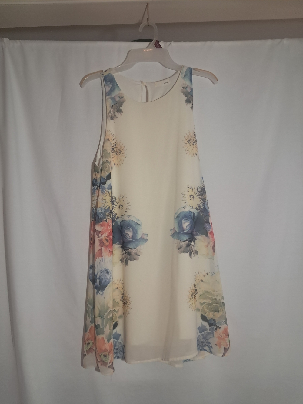 Sleeveless Floral Mini Dress in Cream and Blue